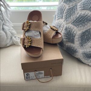 Gentle Souls Raffia Sandals with Beaded Accents. Super Comfy!